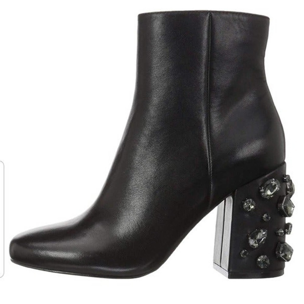 NEW! THE FIX Sharlotta Black Vegan Leather Jewel Heeled Boots 9.
